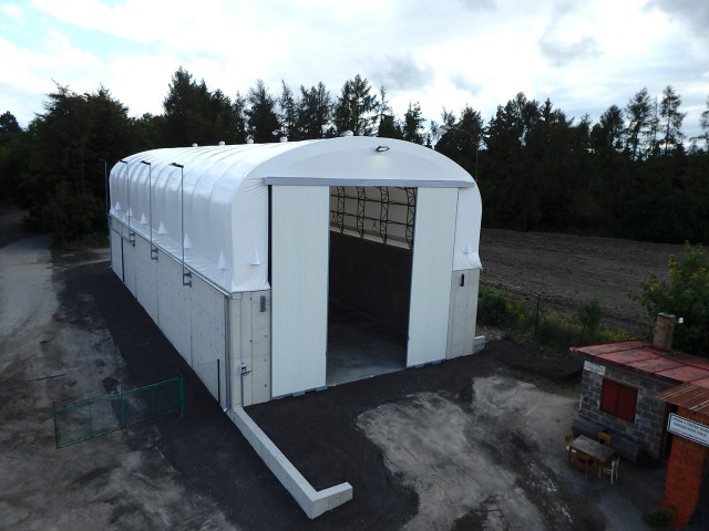 Plachtová Oblúková hala na soľ v Poličke